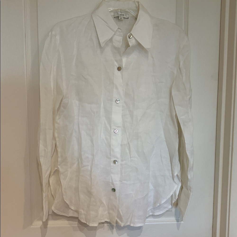 Vince White Linen-Blend Button Collar Shirt - Picture 5 of 7